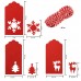 Aneco 150 Pieces Paper Tags Kraft Christmas Tags Hang Labels Christmas Tree Snowflake Reindeer Design for Christmas Gift Favor,DIY Arts and Crafts Wedding Supply with 30 Meters Twine (Red)