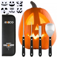 Aneco Professional Halloween Pumpkin Carving Tool Kit Stainless Steel Pumpkin Carving Tool for Halloween Jack-O-Lanterns with 6 Pumpkin Carved Stickers and Storage Bag