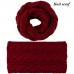 Aneco Winter Warm Knitted Scarf Beanie Hat and Gloves Set Men & Women's Soft Stretch Hat Scarf and Mitten Set,Burgundy