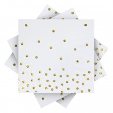 Aneco 60 Pack White with Gold Napkins Disposable Dots Paper Napkins Cocktail Napkins with 3 Layers Ideal Rose Gold Party Decorations Birthday Party Supplies, 5 by 5 Inches